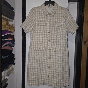 Nanette Lepore Women's Tan & Creme Houndstooth Buttoned Down Formal Dress - 16